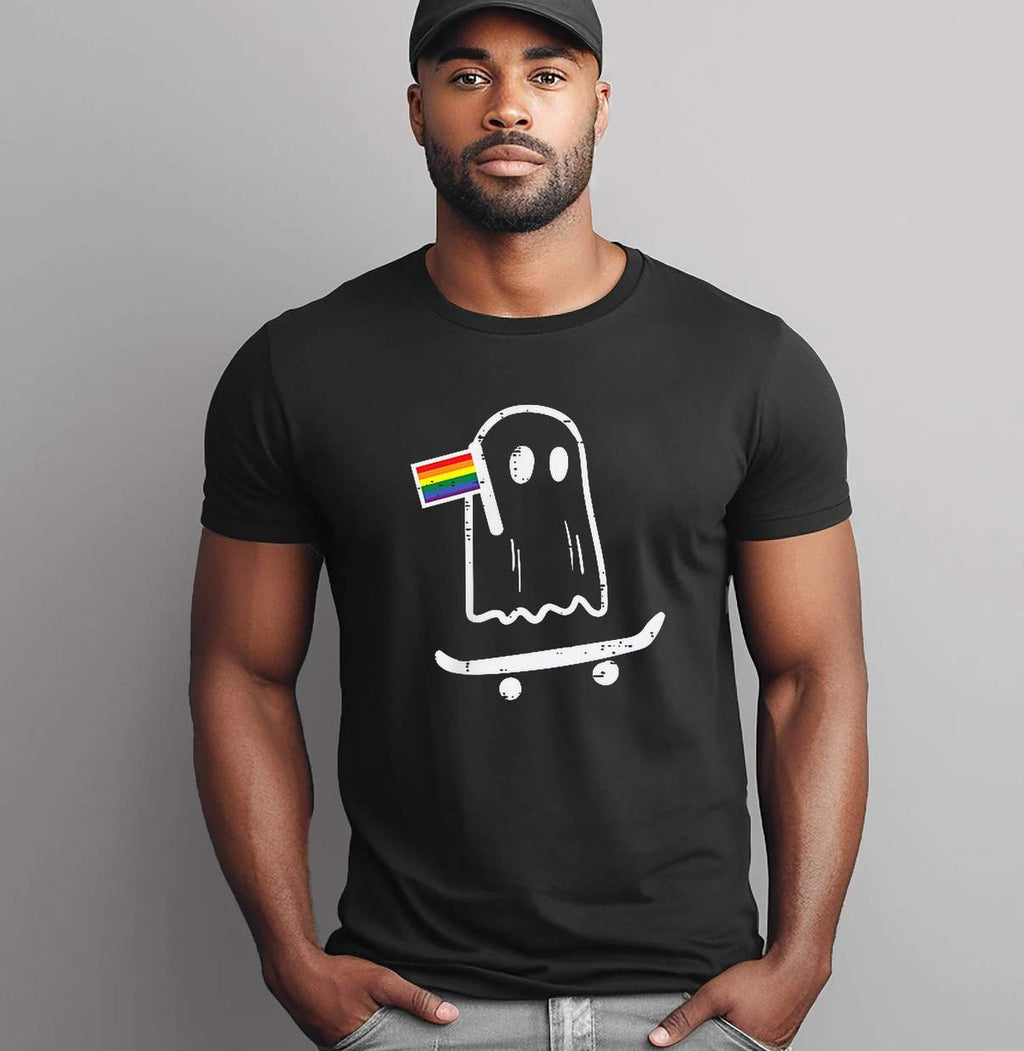Gay Ghost Skateboard Shirt Rainbow Flag LGBT Pride Skate Graphic Design Women
