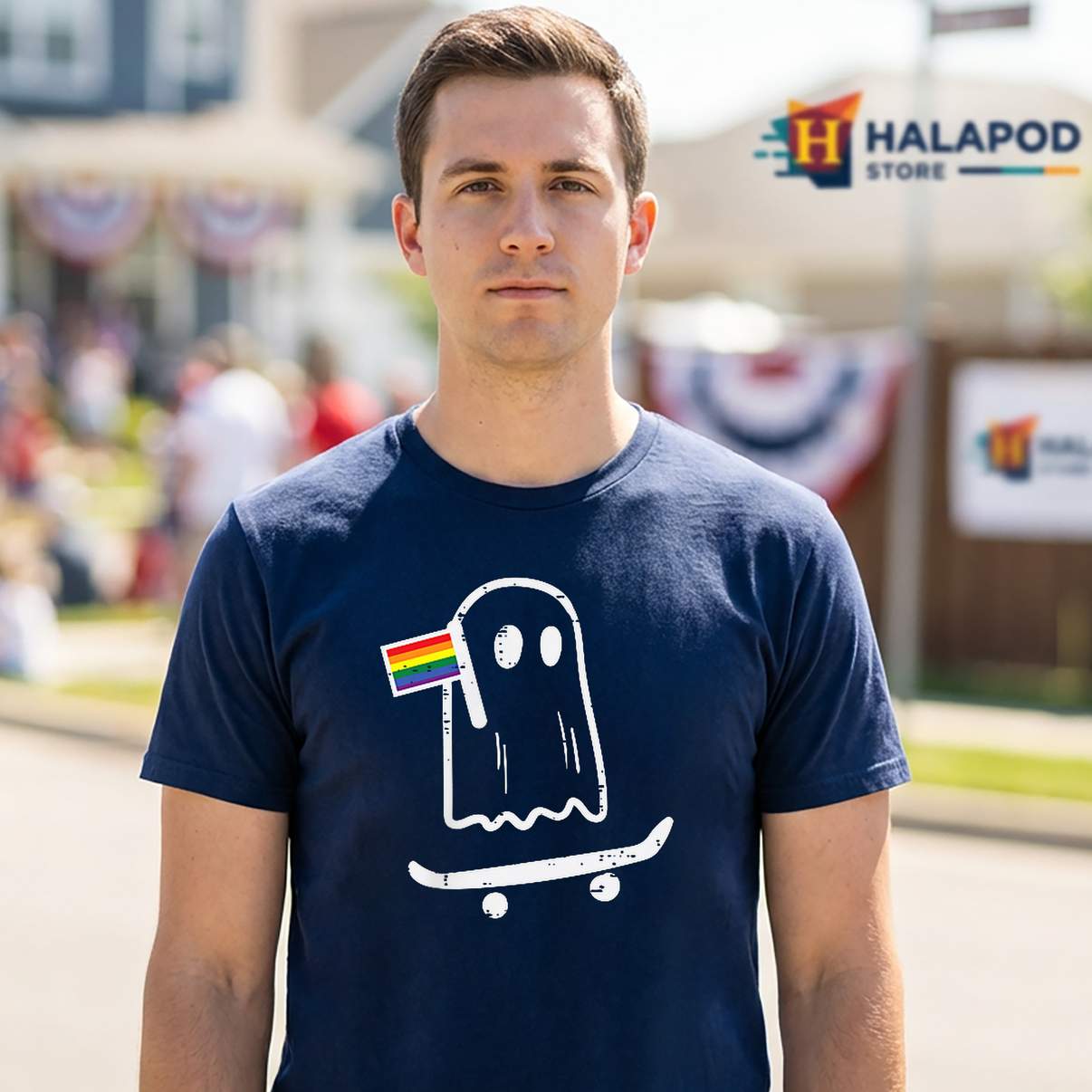 Gay Ghost Skateboard T-Shirt Rainbow Flag LGBT Pride Skate Graphic Design Women