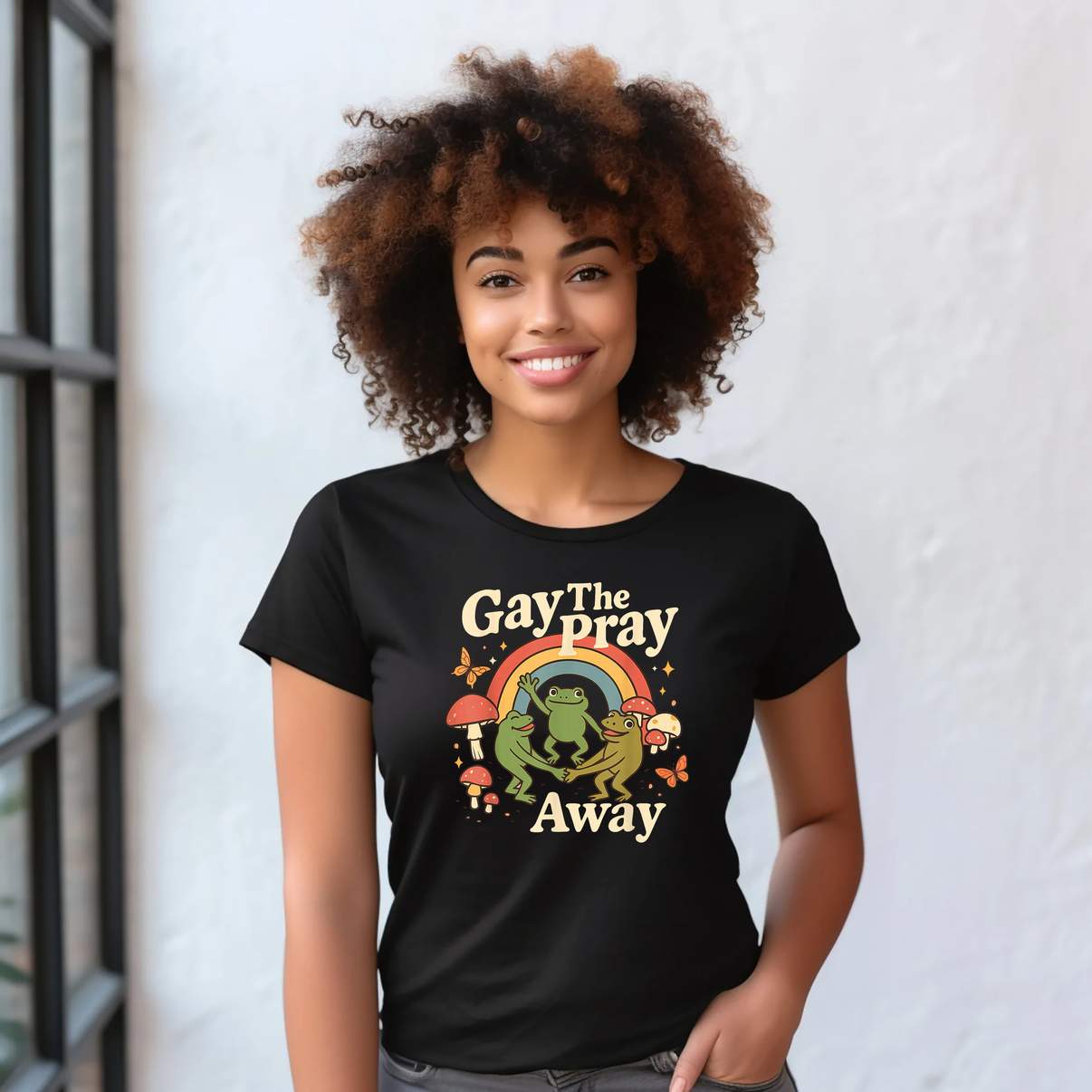 Gay Pray Away Funny Meme TShirt Frogs LGBT Pride LGBTQ Rainbow Graphic For Men
