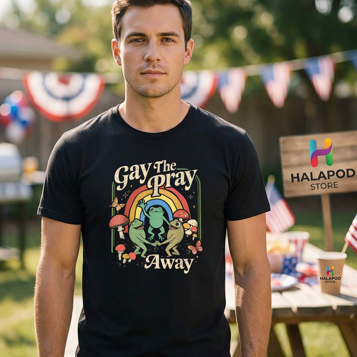 Gay Pray Away Rainbow Shirt Funny Meme Frogs LGBT Pride LGBTQ Graphic For Men