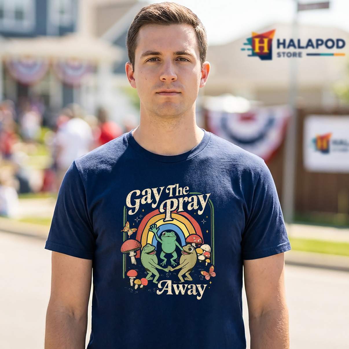 Gay Pray Away Rainbow T-Shirt Funny Meme Frogs LGBT Pride LGBTQ Graphic For Men