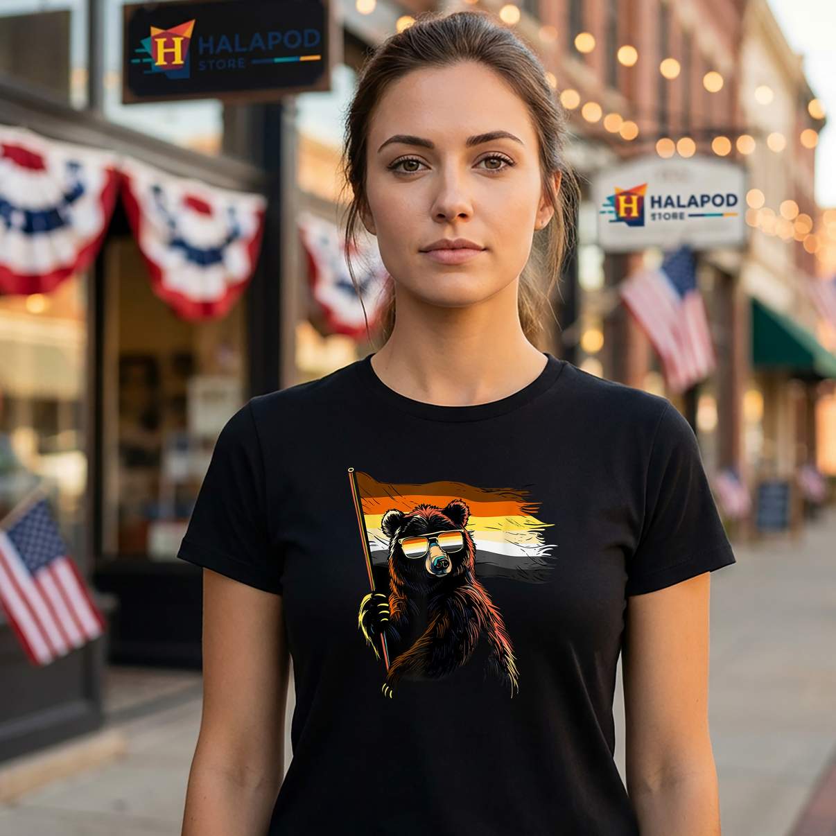 Gay Pride Bear Flag Tee Shirt Sunglasses LGBTQ LGBT Funny Meme Graphic Design Men