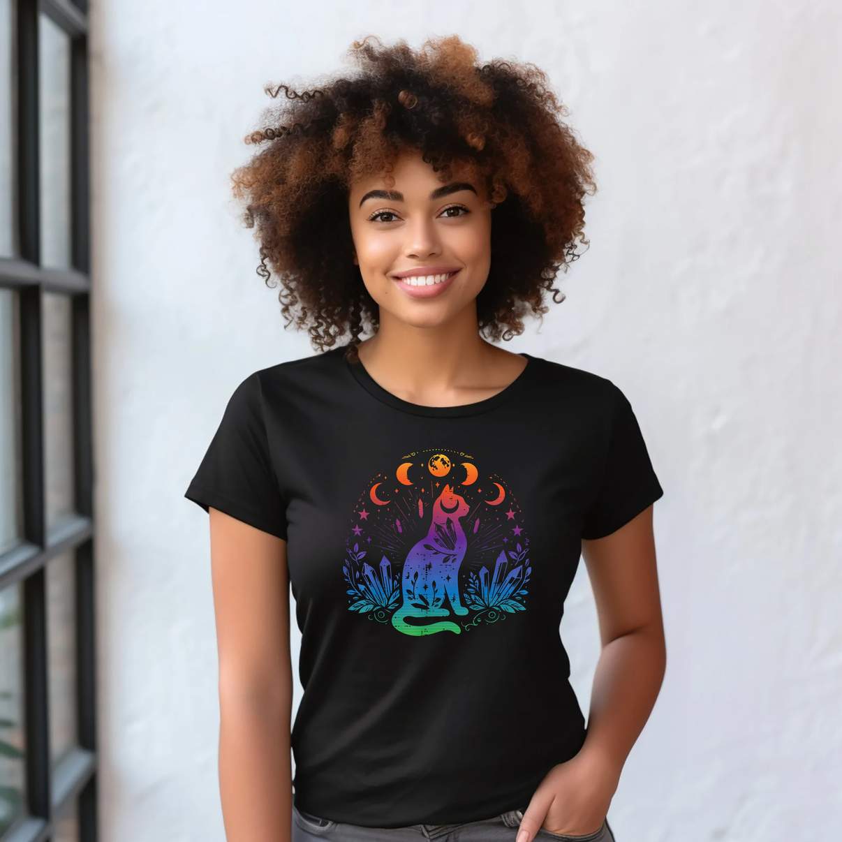 Gay Pride Cat Moon Phases TShirt LGBTQ Ally Rainbow Funny Graphic Design Women