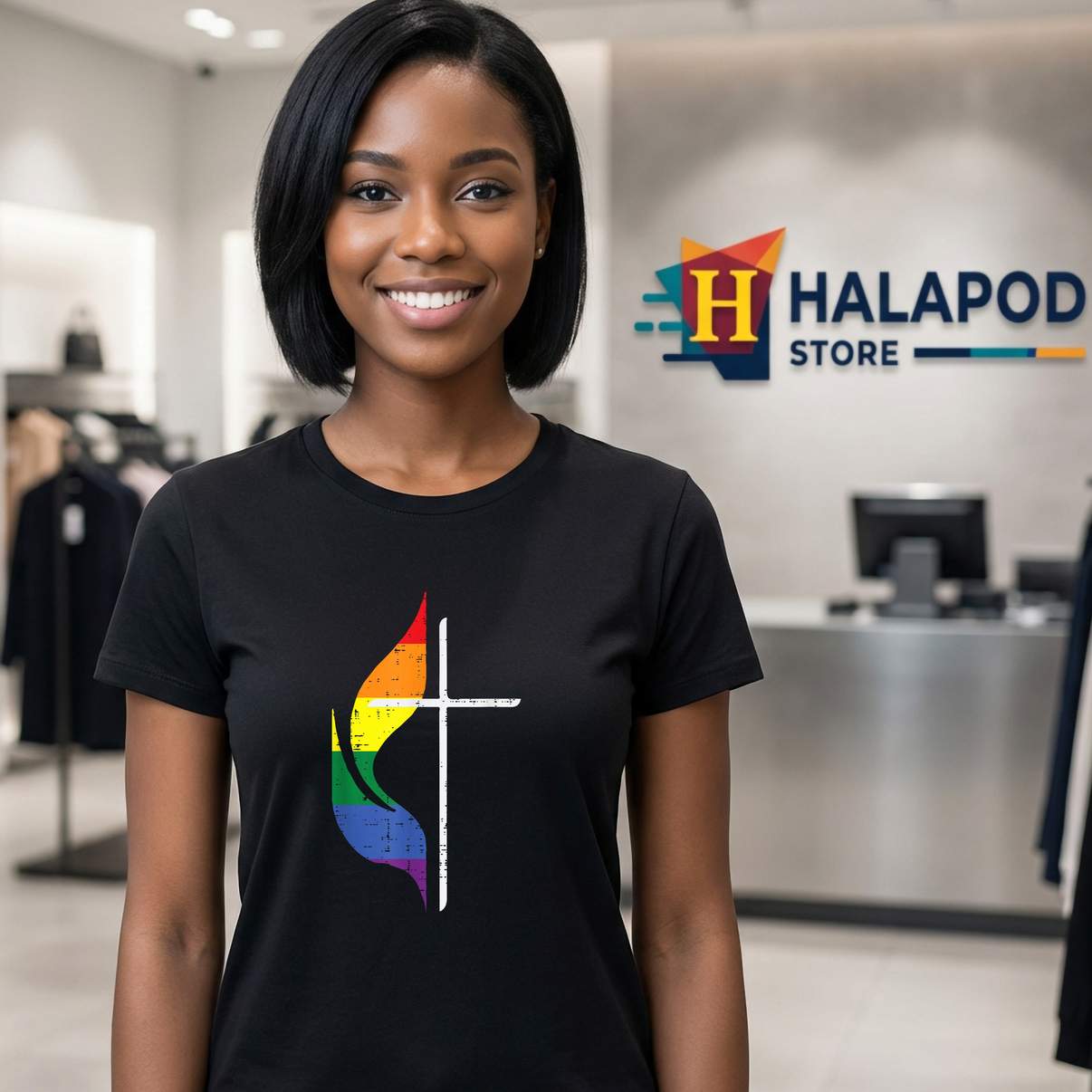 Gay Pride Cross Christian Shirt Month LGBTQ Ally Rainbow Graphic Design Women