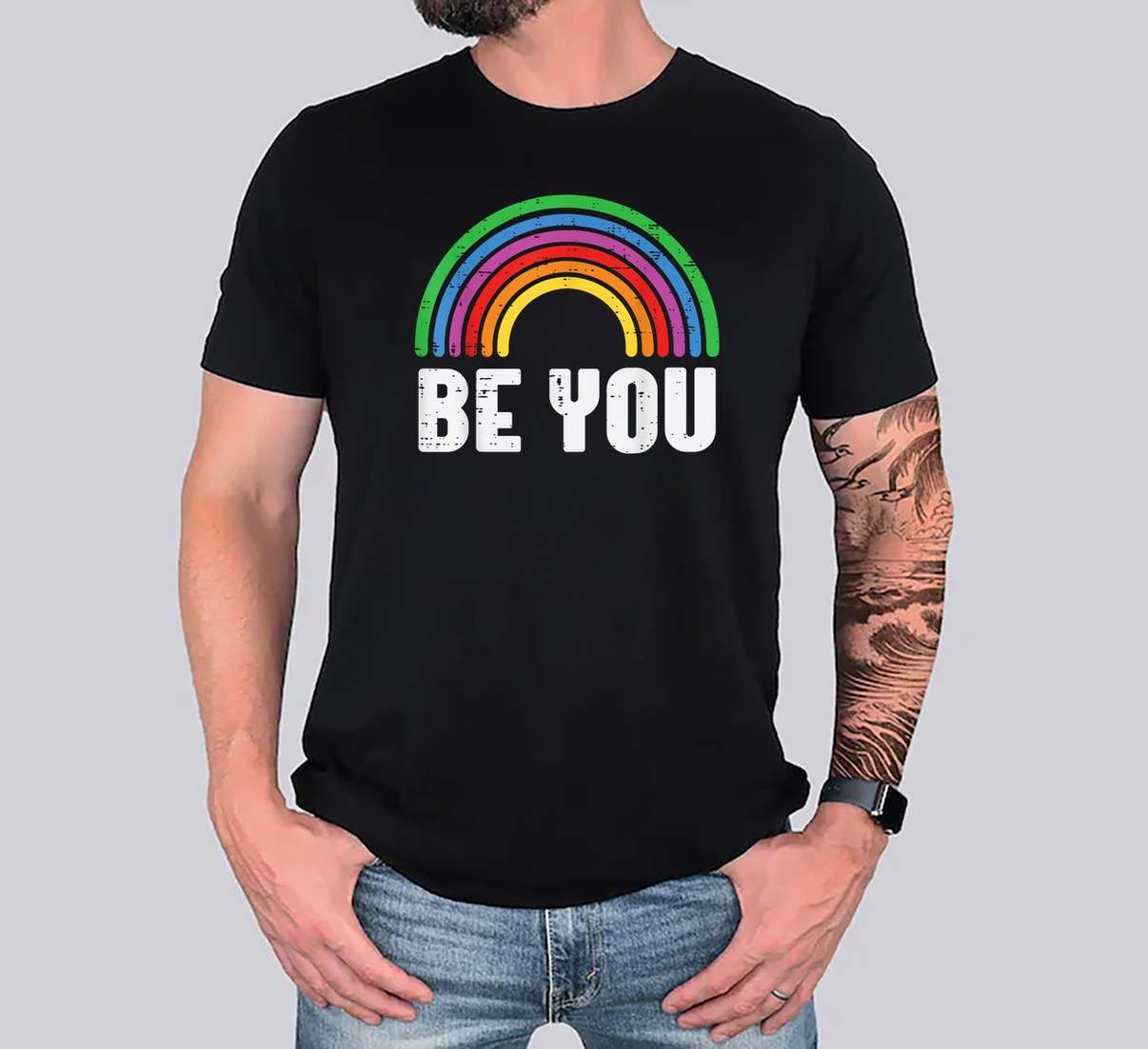 Gay Pride Month Be You T-Shirt Rainbow LGBTQ Ally Funny Meme Graphic Design Men