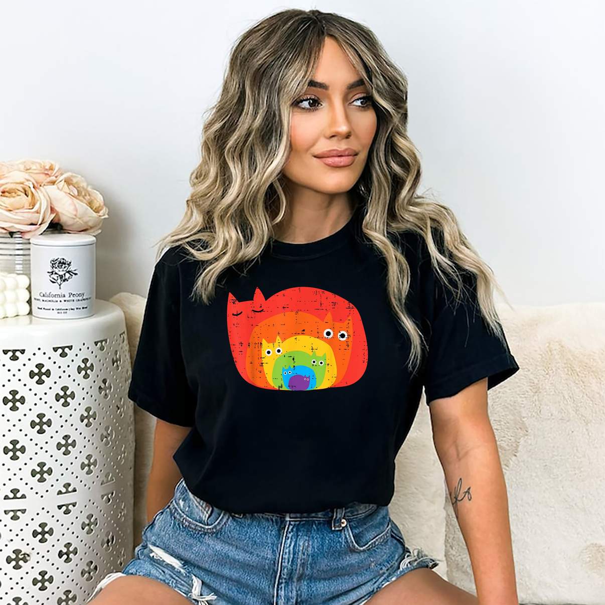 Gay Rainbow Cats LGBT Shirt Flag Pride Month Funny Meme Graphic Design For Men