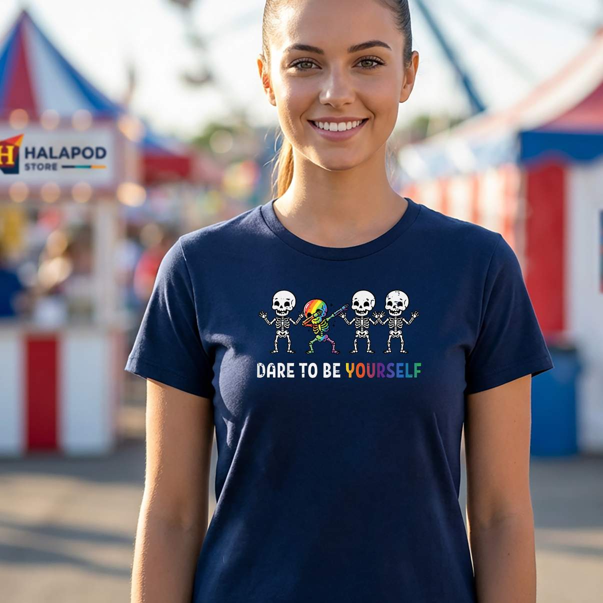 Gay Skeleton Dare Be You Shirt LGBTQ Rainbow Pride Funny Graphic Design Women