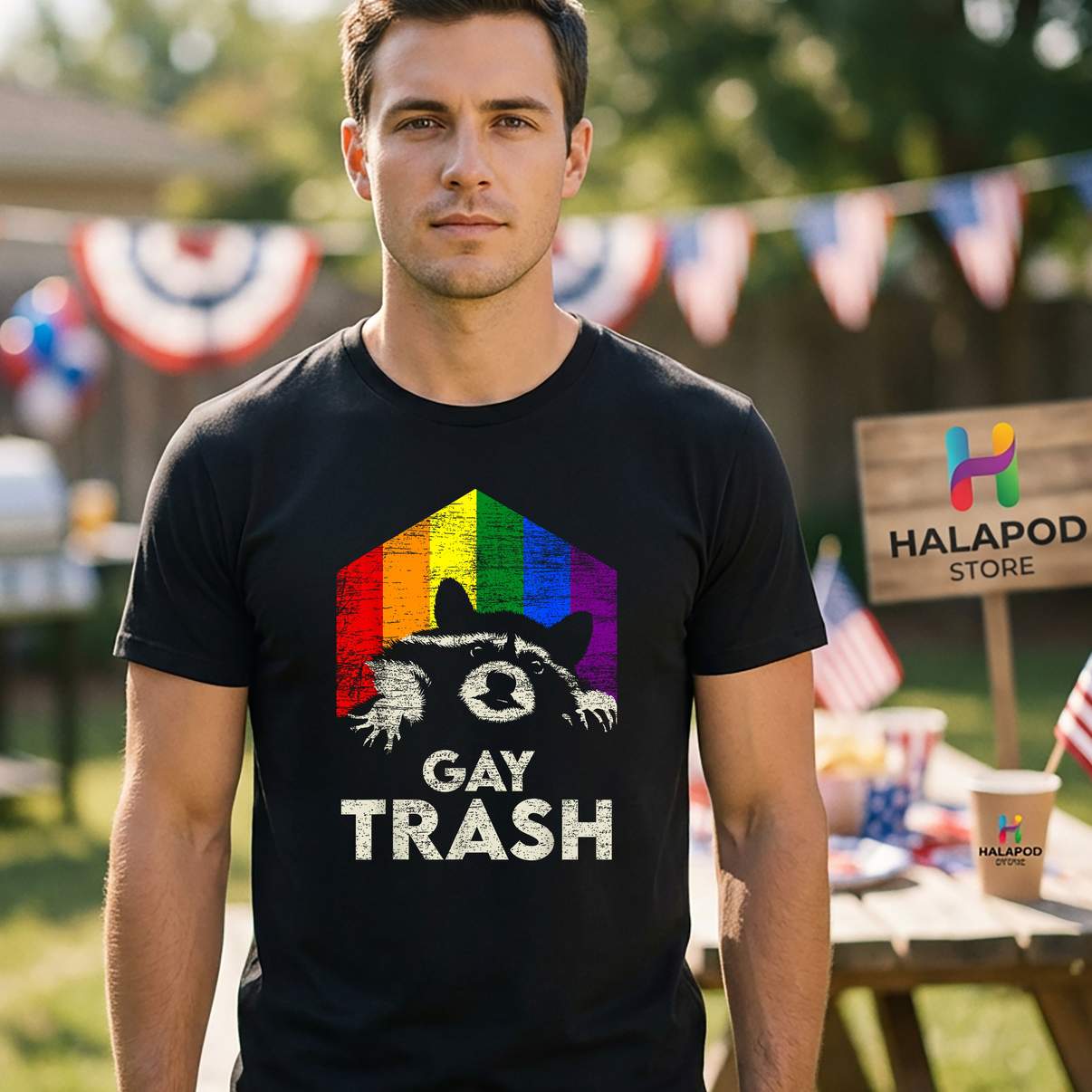 Gay Trash Raccoon LGBT Tee Shirt Rainbow Gay Pride Month Vintage Graphic For Mens