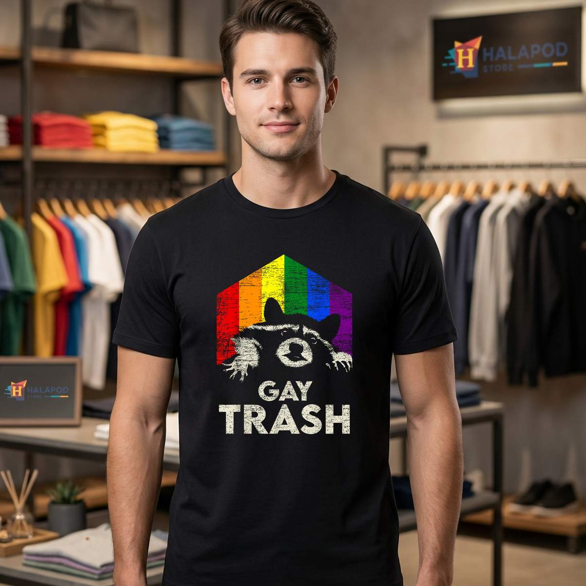 Gay Trash Raccoon LGBT T-Shirt Rainbow Gay Pride Month Vintage Graphic For Mens