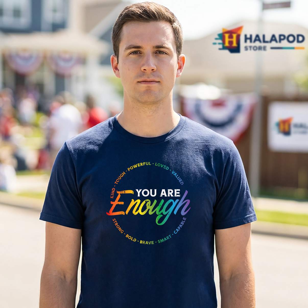 Gay You Are Enough Rainbow TShirt Pride Flag Ally LGBTQ Funny Graphic For Mens
