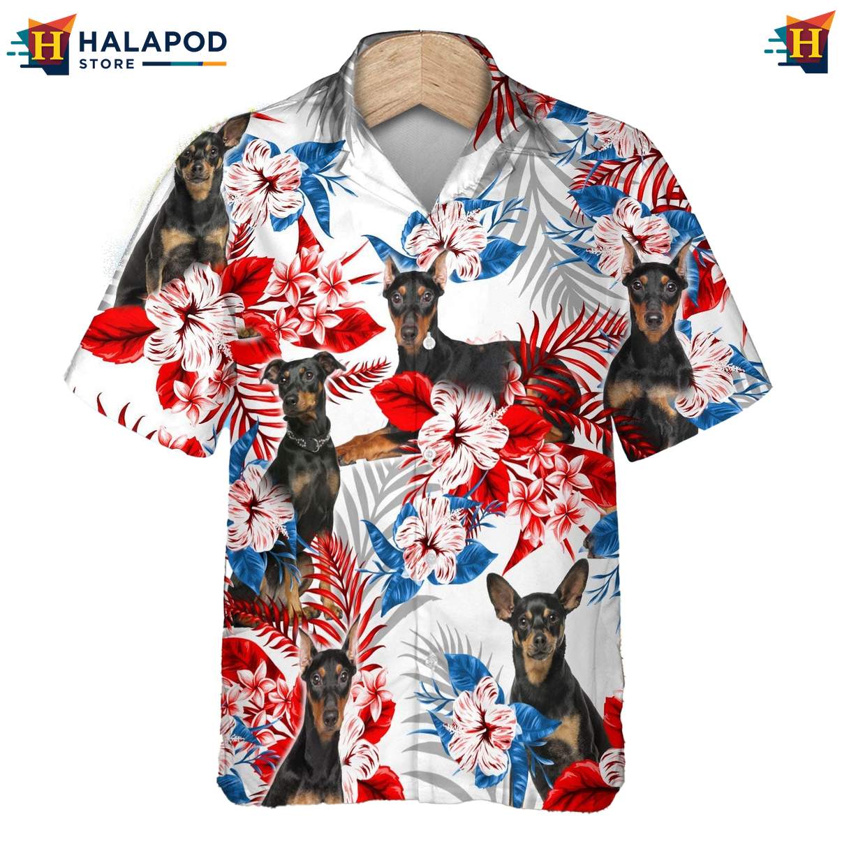 German Pinscher Dog Hawaiian Shirt Tropical Leaf Aloha Button Down Outfit