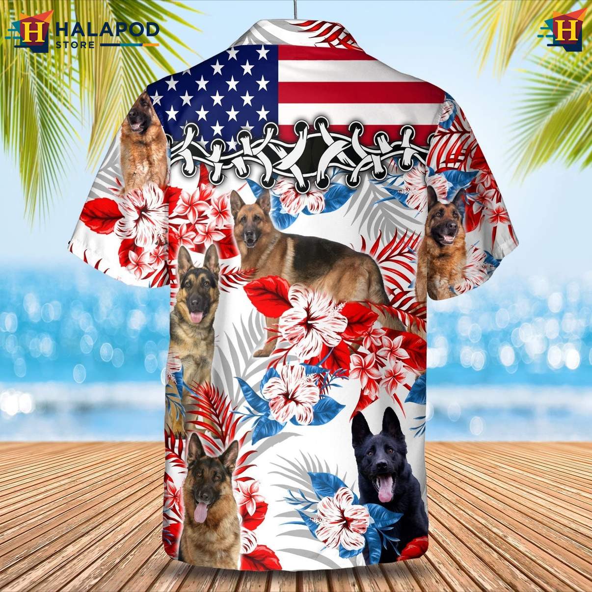 German Shepherd Dog Tropical Shirt Tropical Leaf Aloha Button Down For Mens