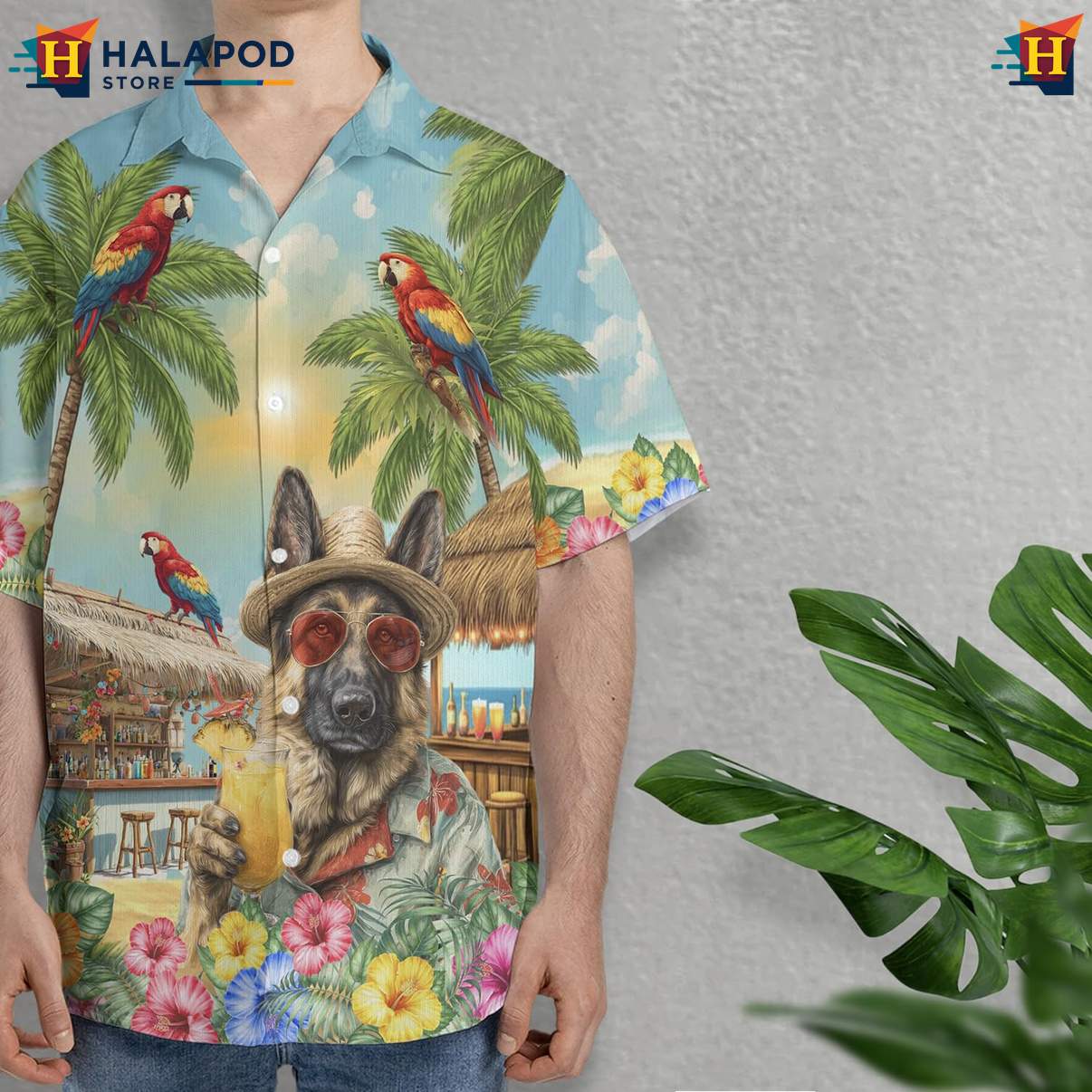 German Shepherd Aloha Shirt Funny Dog Pattern Mens Summer Beach Clothing