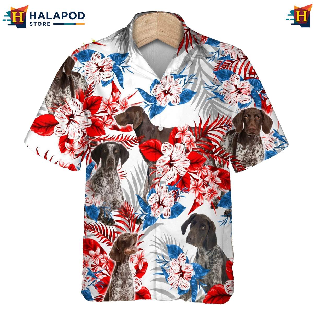 German Shorthaired Pointer Hawaiian Shirt Tropical Leaf Aloha Button Down