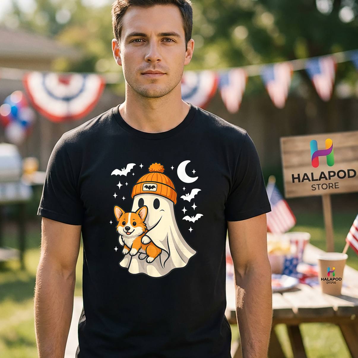 Ghost Pembroke Welsh Corgi TShirt Dog Lover Halloween Graphic Apparel Mens