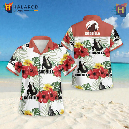 Godzilla Floral Monster Design In Tropical Hawaiian Shirt Statement Style
