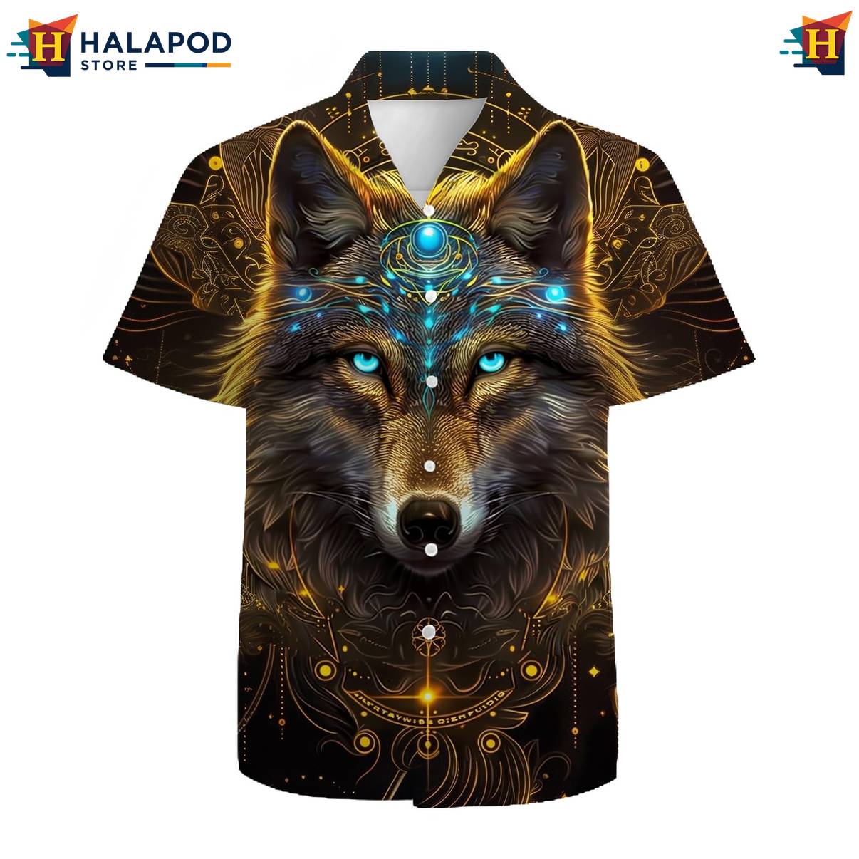 Gold Wolf Tropical Hawaiian Shirt Mens Short Sleeve Floral Button Down Mens