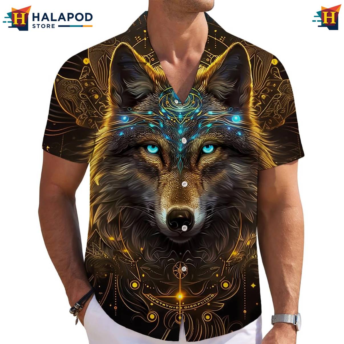 Gold Wolf Tropical Short-sleeve button-up shirt Mens Short Sleeve Floral Button Down Mens