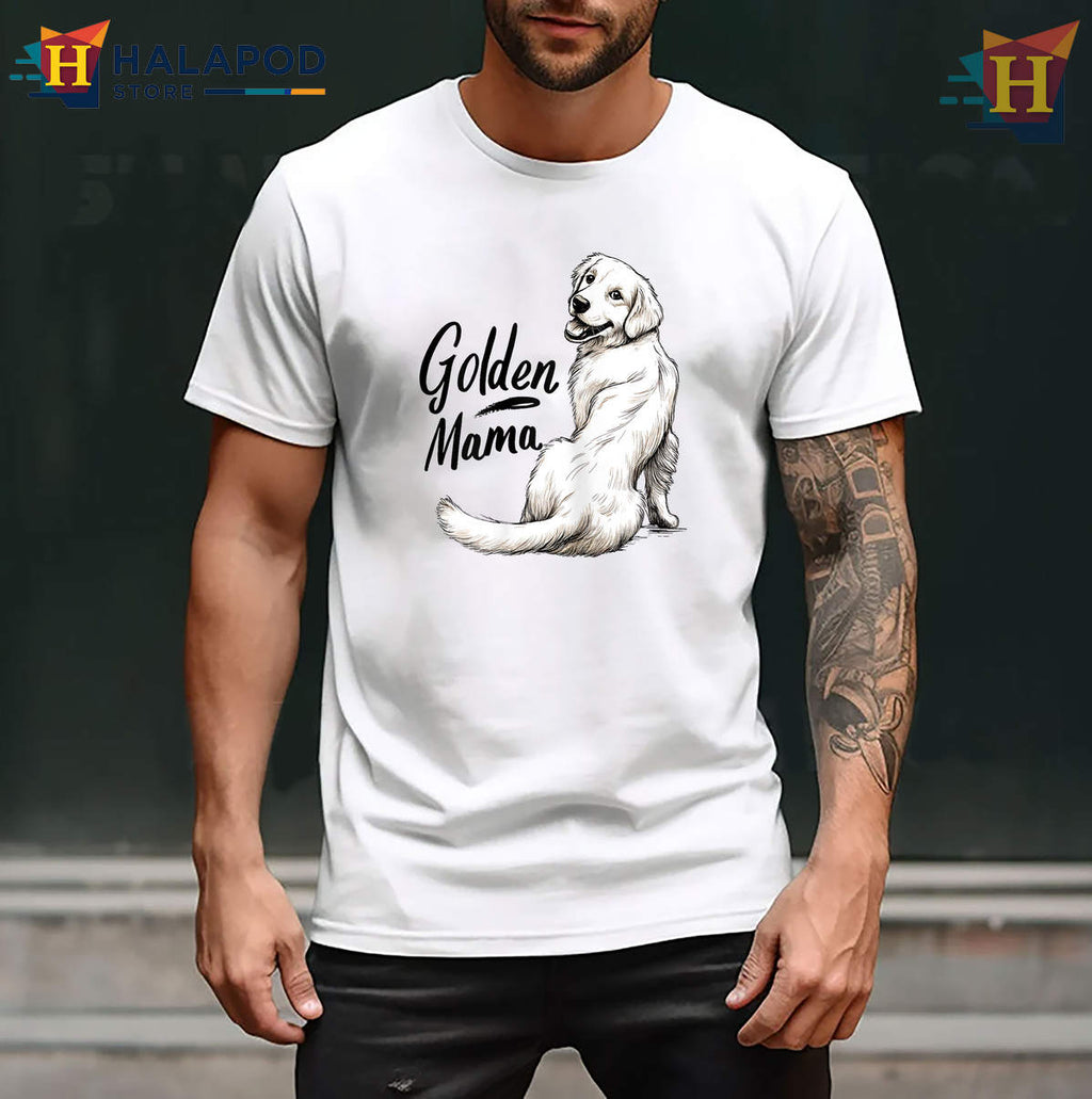 Golden Mama Retriever Shirt White Dog Lover Cute Puppy Graphic Casual Womens