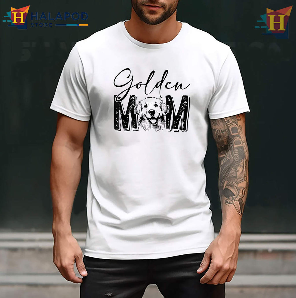 Golden Mom Retriever Shirt Funny Dog Mama Lover Retro Graphic Casual Womens