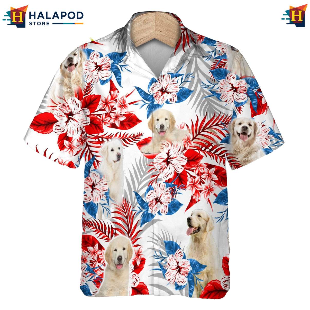 Golden Retriever Dog Hawaiian Shirt Tropical Leaf Aloha Button Down For Mens