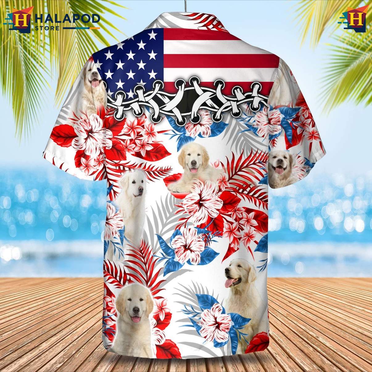 Golden Retriever Dog Tropical Shirt Tropical Leaf Aloha Button Down For Mens