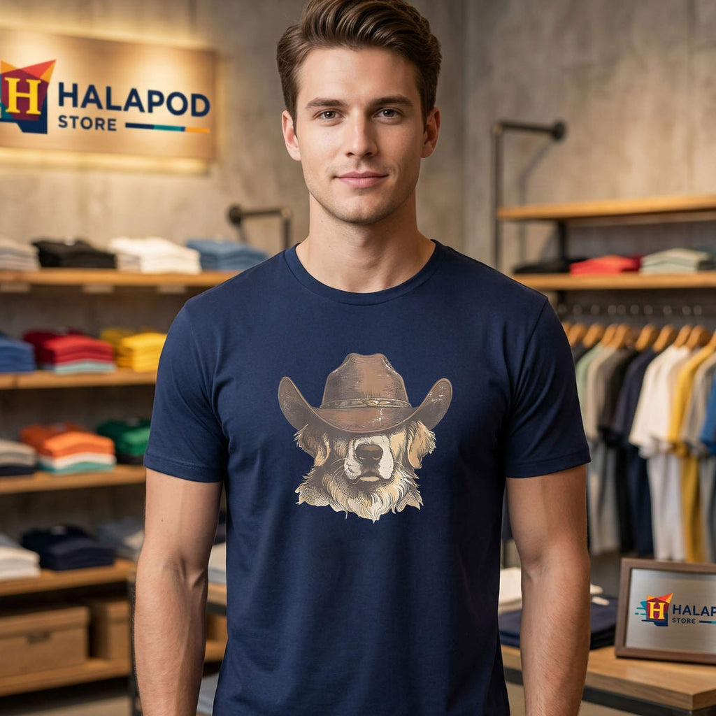 Golden Retriever Dog Shirt Funny Cowboy Graphic Humor Casual Mens Novelty