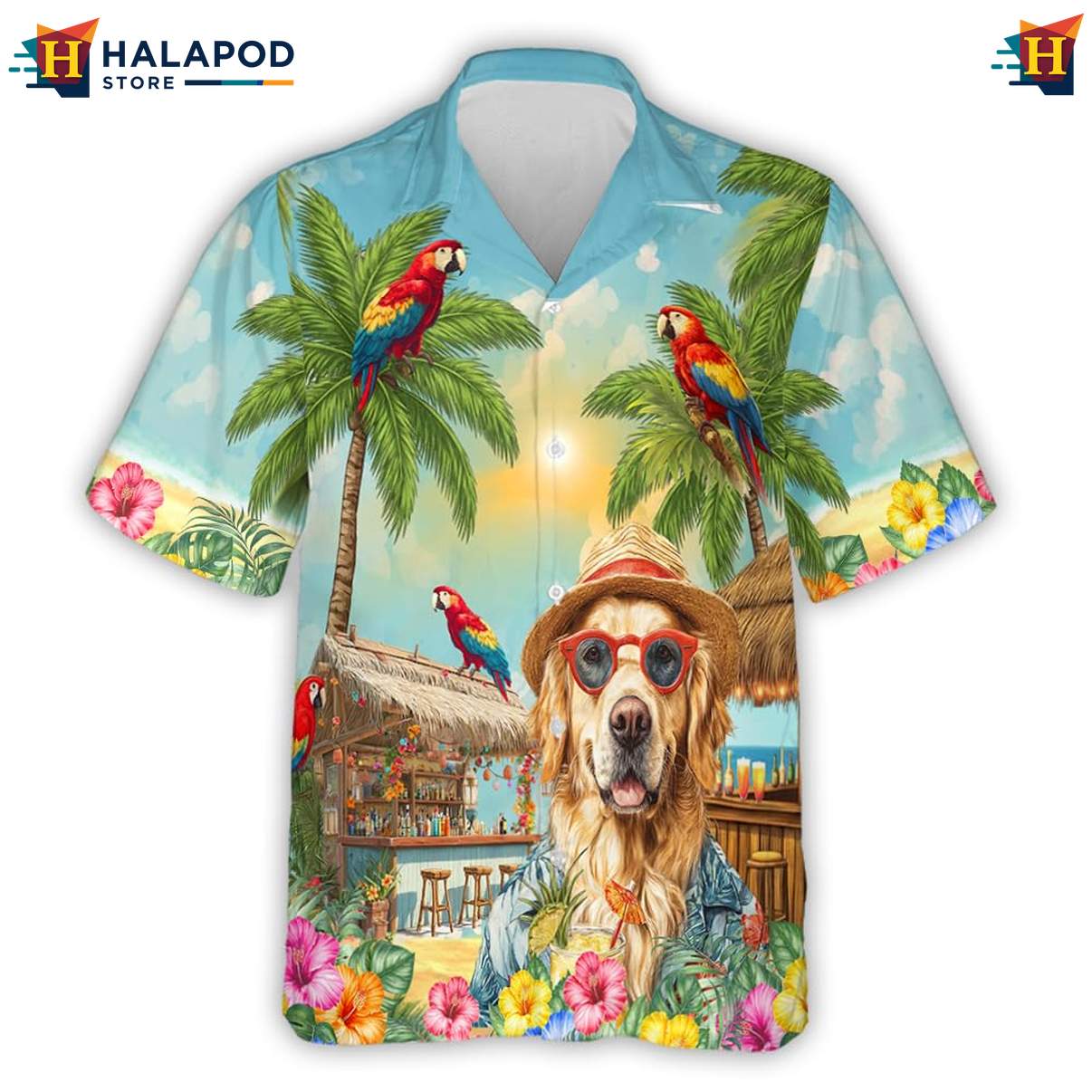 Golden Retriever Hawaiian Shirt Funny Dog Pattern Mens Summer Beach Clothing