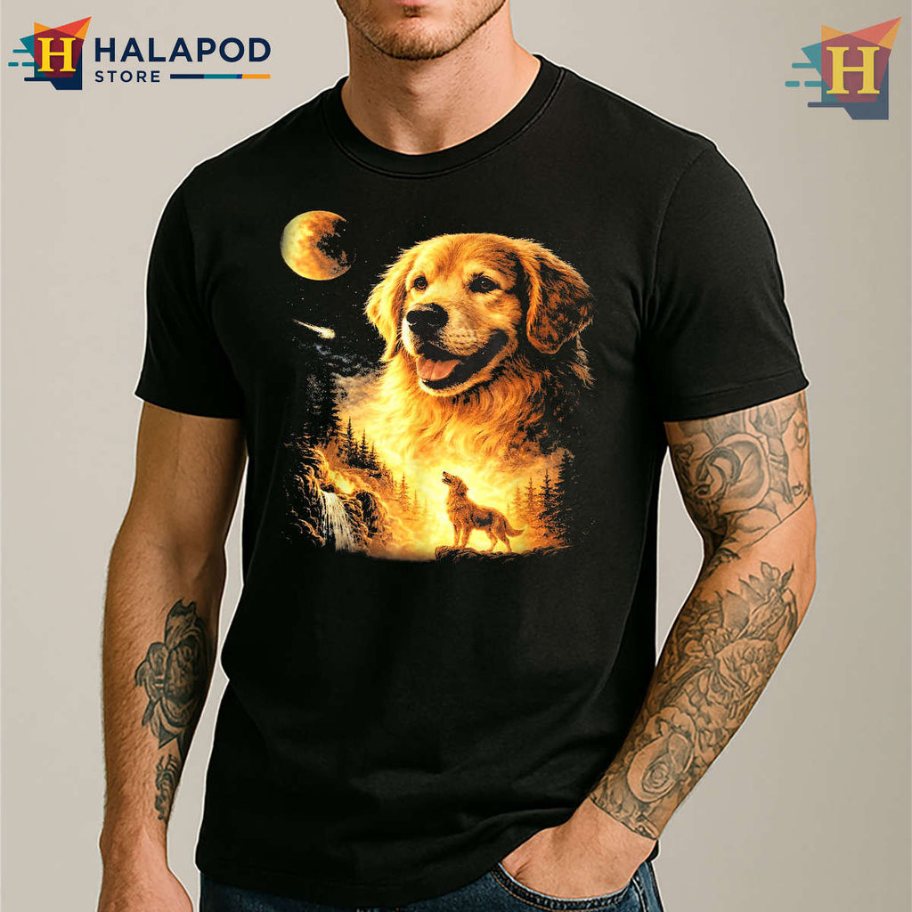 Golden Retriever Howling Moon Shirt Vintage 90s Dog Graphic Tee