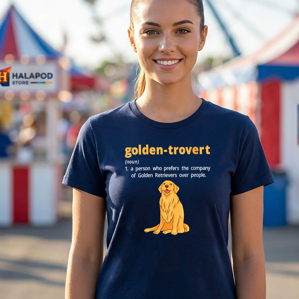 Goldentrovert Golden Retriever Shirt Humor Definition Introvert Womens Casual