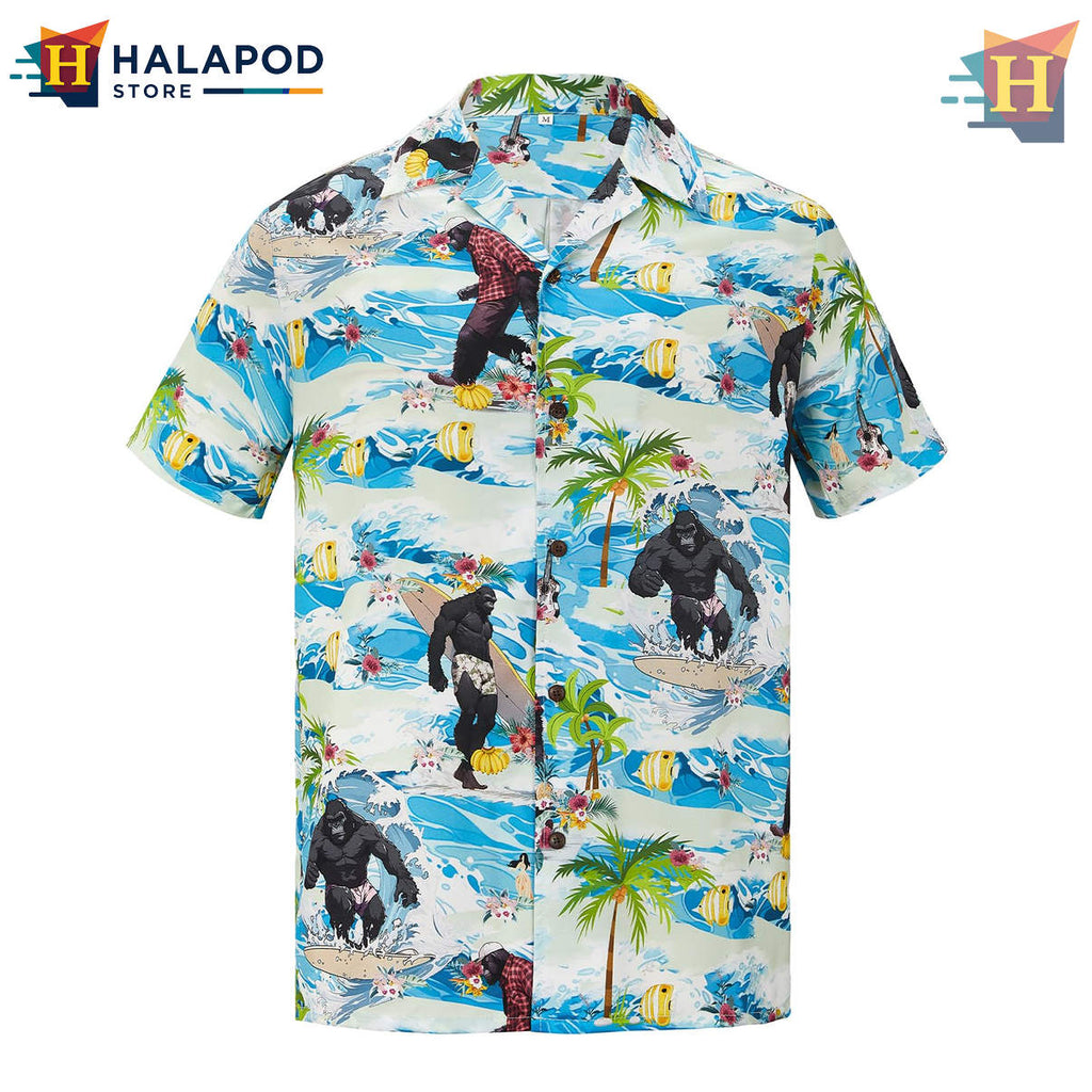 Gorilla Casual Novelty Hawaiian Shirt 2026 Floral Print Beach Mens Fan Gear