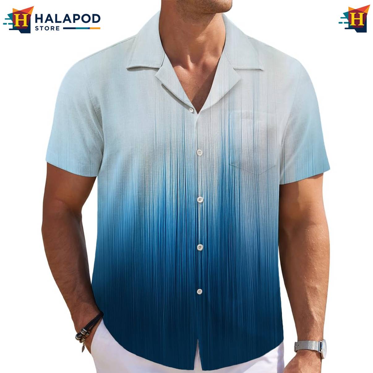 Gradient Color Tropical Short-sleeve button-up shirt Mens Short Sleeve Floral Button Down