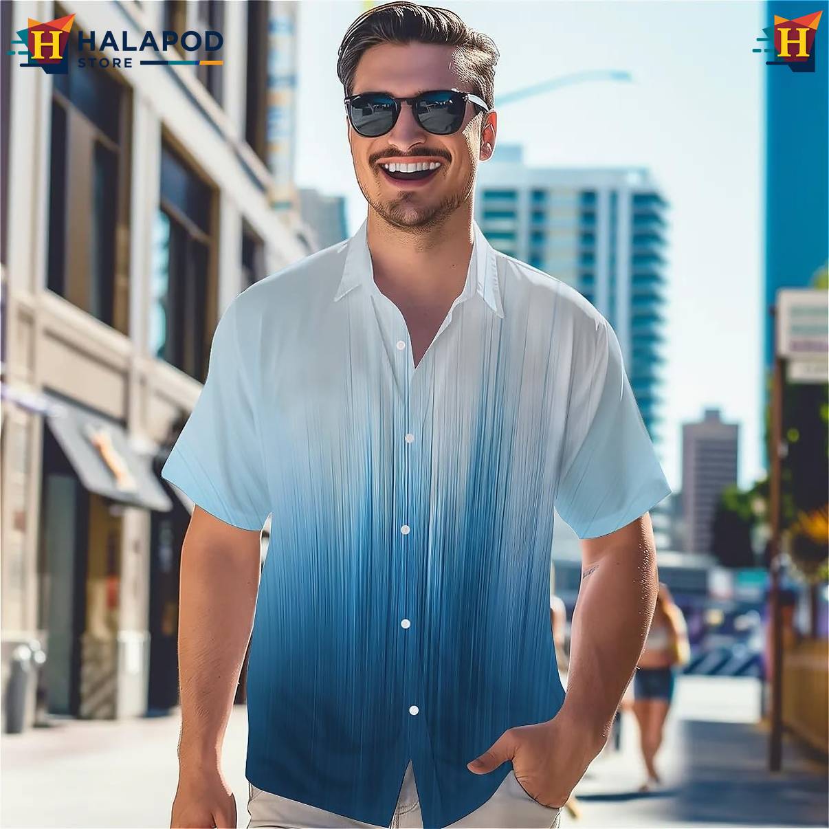 Gradient Color Tropical Tropical Shirt Mens Short Sleeve Floral Button Down
