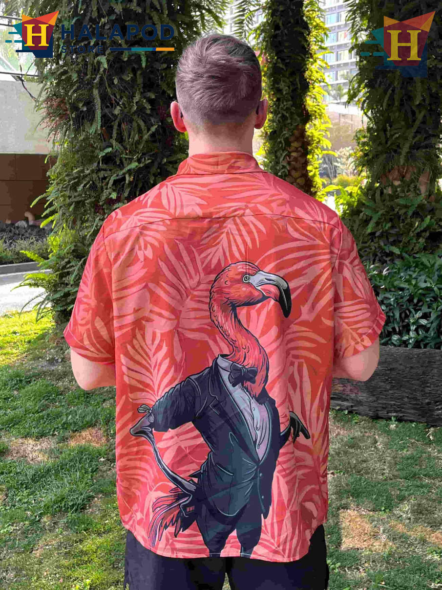 Graphic Flamingo Hawaiian Shirt Funny Novelty Tropical Casual Beach Shirt