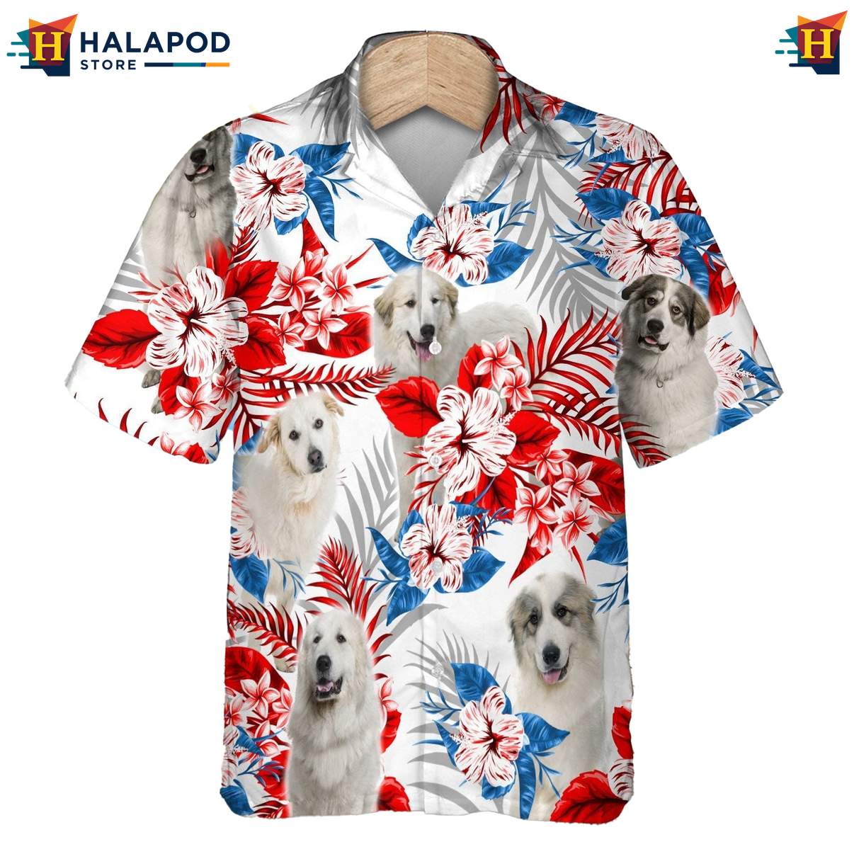 Great Pyrenees Dog Hawaiian Shirt Tropical Leaf Aloha Button Down For Men