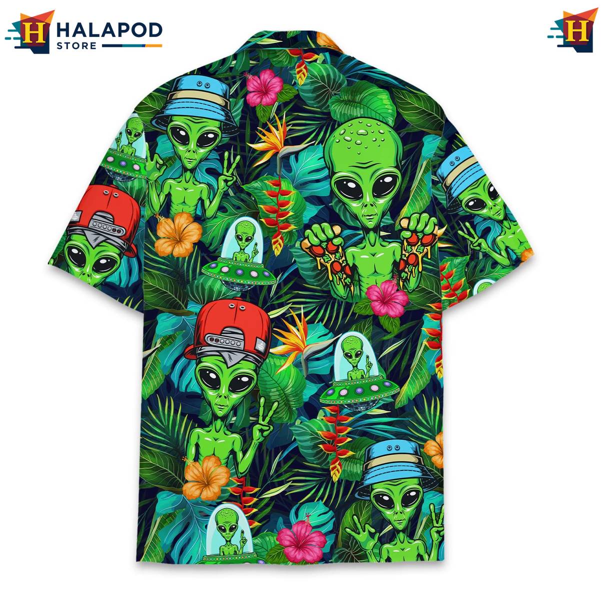 Green Alien Funny Tropical Shirt UFO Short Sleeve Button Down Summer Tops