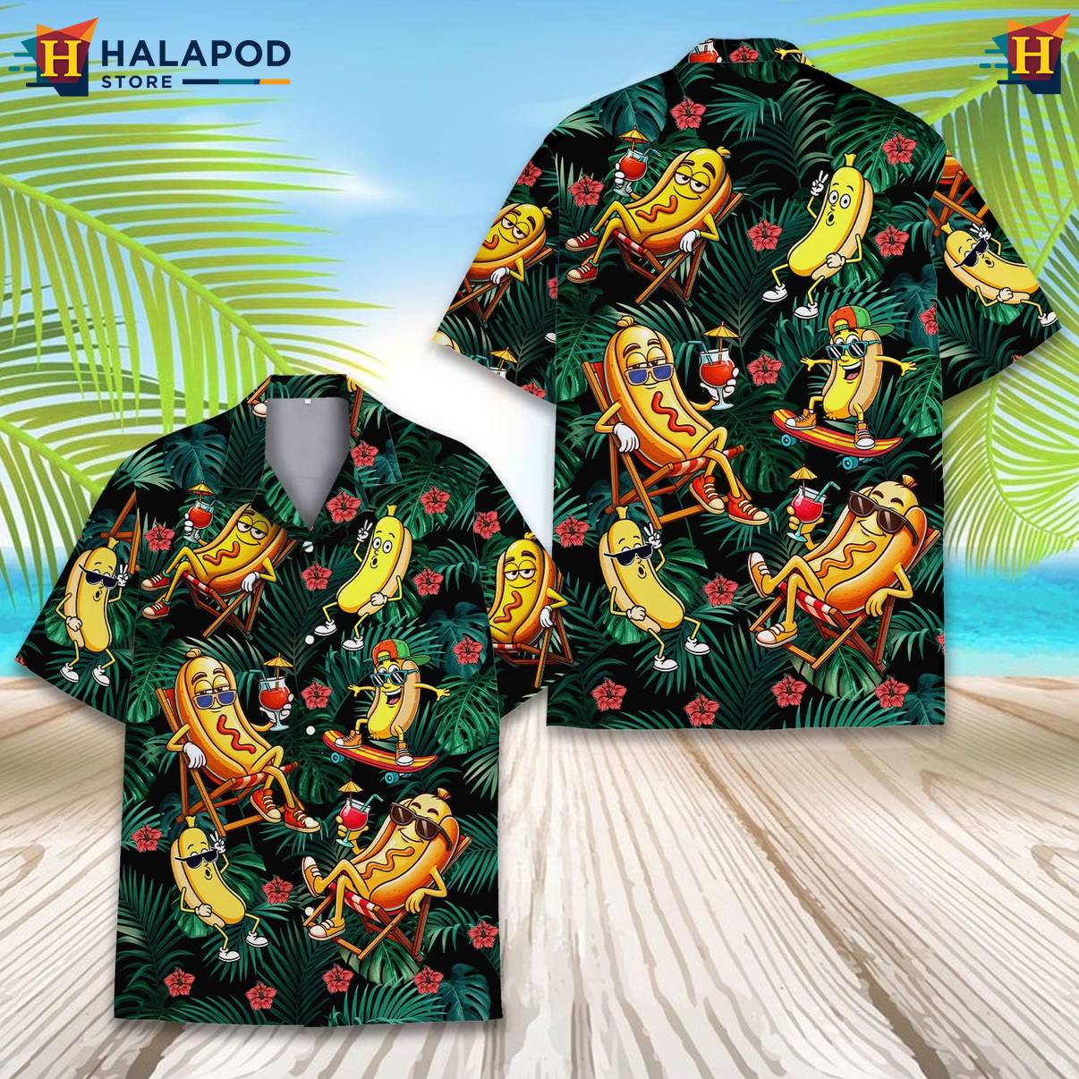 Green Hot Dog Funny Short-sleeve button-up shirt Alien UFO Short Sleeve Button Down Mens
