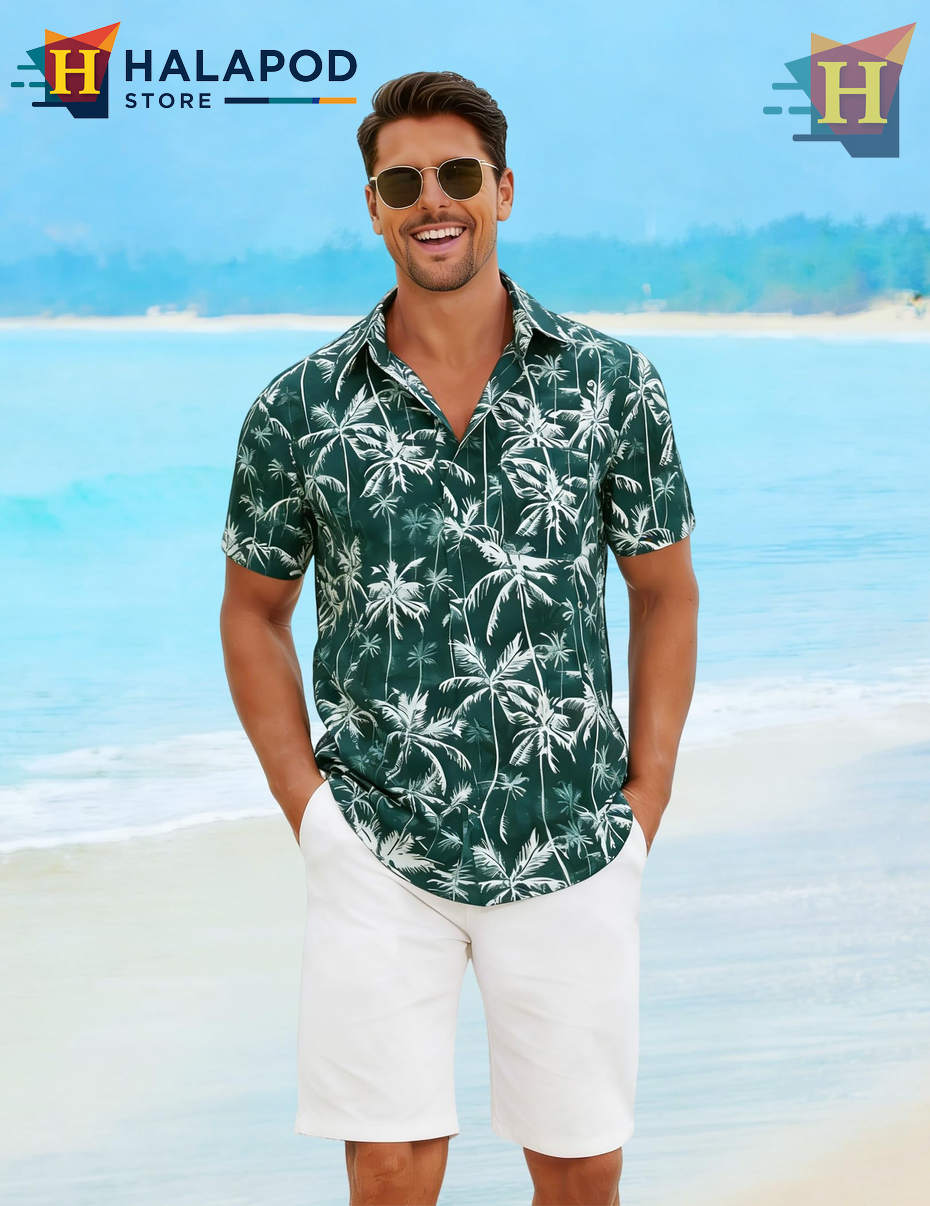 Green Palm Tree Hawaiian Shirt Summer Casual Beach Tropical Outfits Shirt