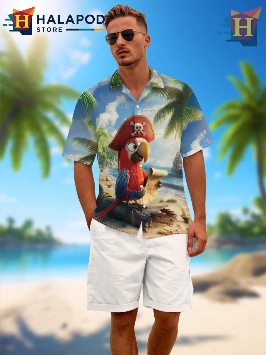 Green Pirate King Hawaiian Shirt Funny Summer Beach Vacation Casual Mens Apparel