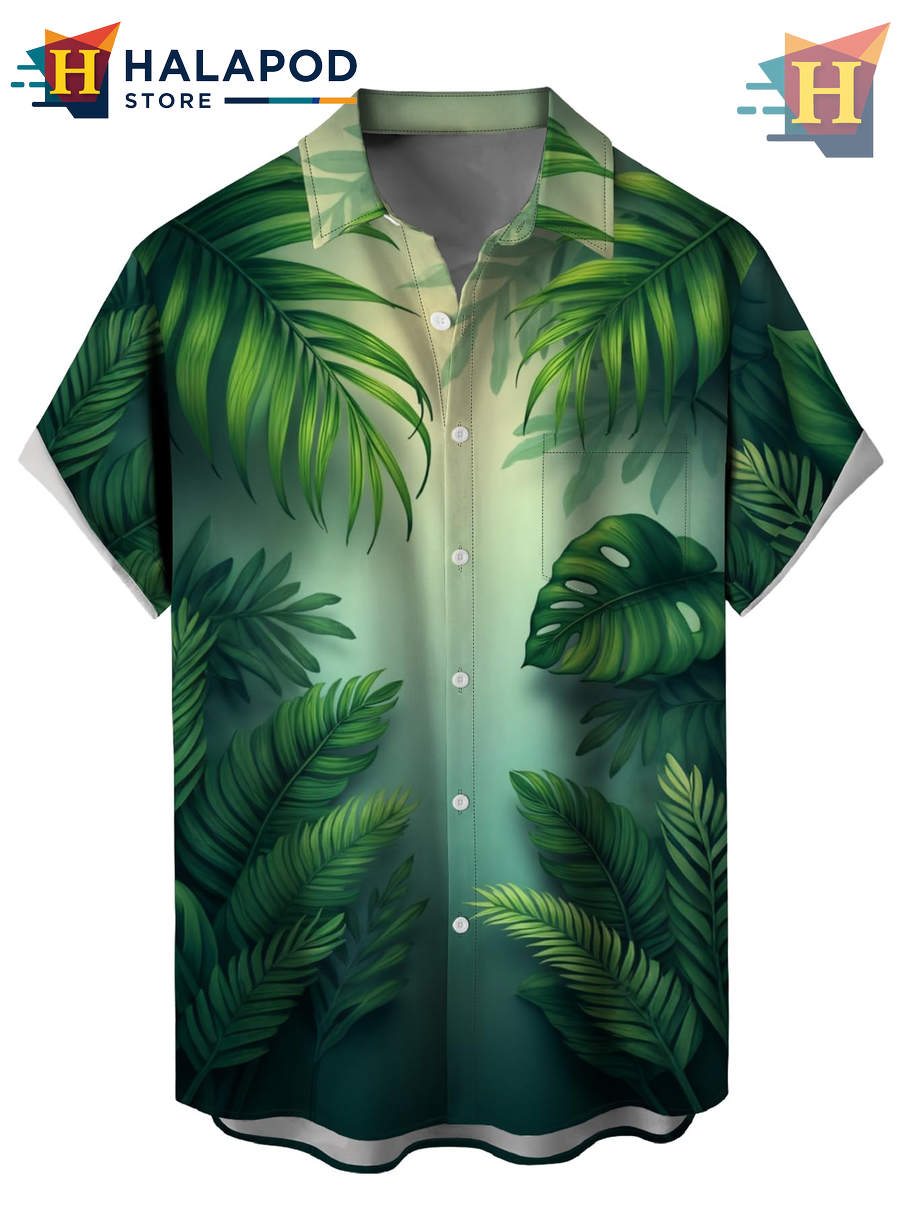 Green Tropical Leaves Hawaiian Shirt Holiday Casual Summer Beach Graphic Shirt