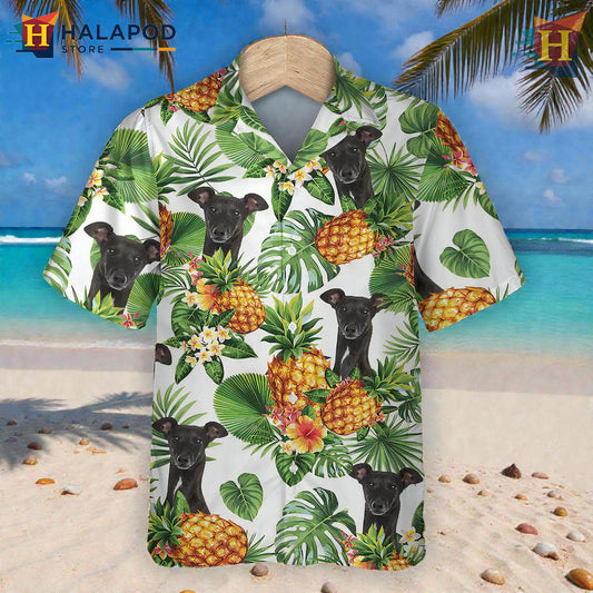 Greyhound Racing Art Inspired Design With Hawaiian Button Up Shirt Casual Island Look