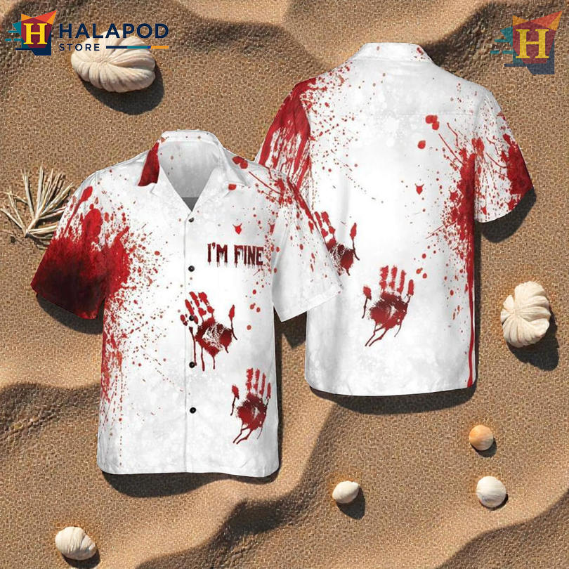 Halloween Blood Splatter Graphic Paired With Button Up Tropical Shirt Bold Style