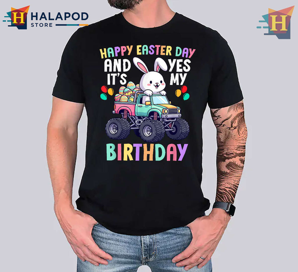 Happy Easter Monster Truck Birthday Design Easter Shirts For Boys Kids Tee