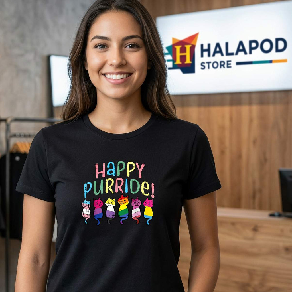 Happy Purride LGBT Flag Shirt Cats Cute Pride Month Funny Graphic Design Mens