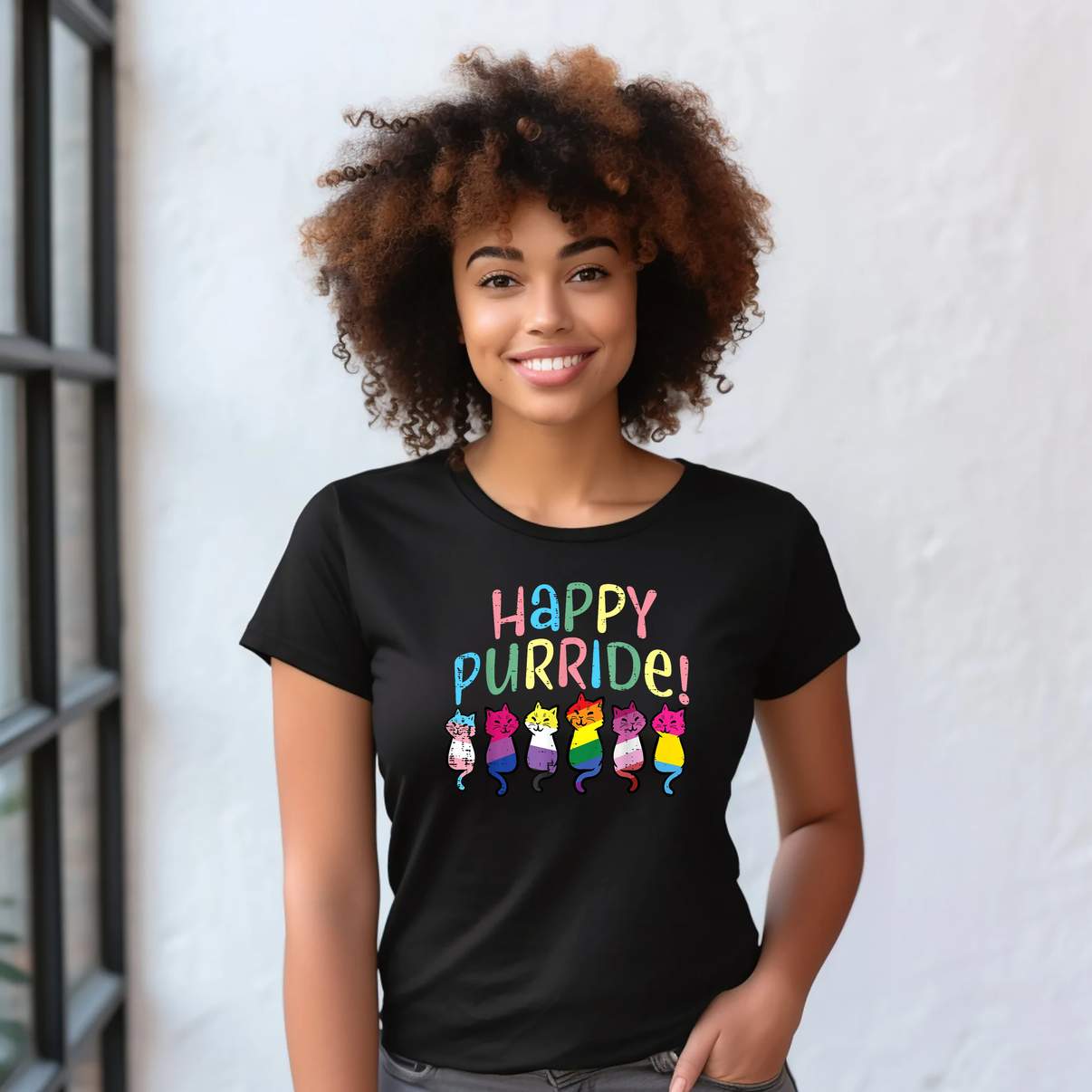 Happy Purride LGBT Flag T-Shirt Cats Cute Pride Month Funny Graphic Design Mens