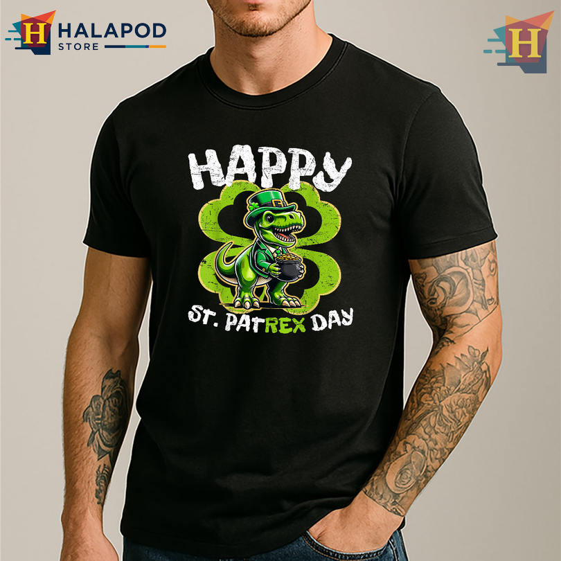 Happy St Patricks Day TRex Dinosaur Kids Design St Patrick's Day T Shirts