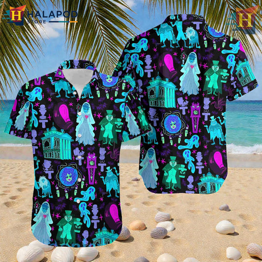 Haunted Mansion Hitchhiking Ghosts Art On Vintage Aloha Shirt Spooky Island Vibe