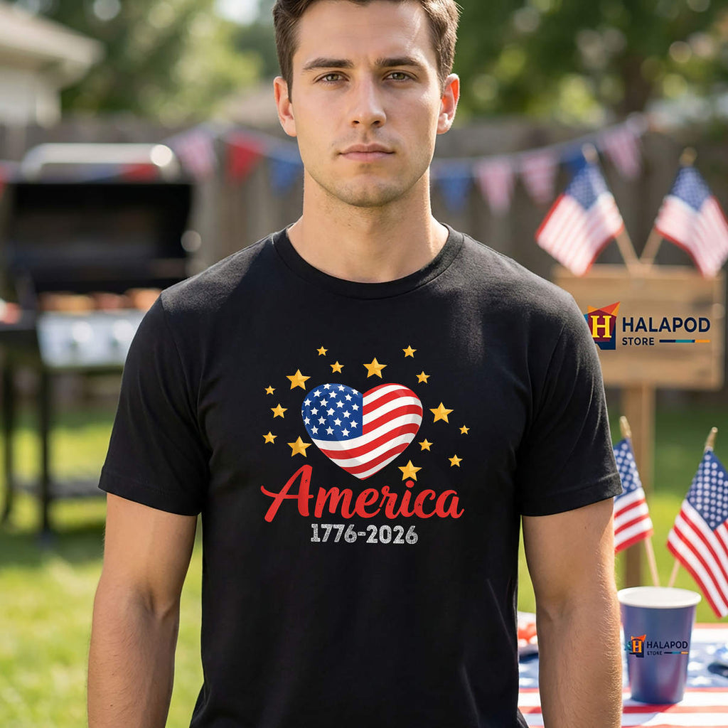 Heart American Flag 250 Years Shirt American 1776 2026 250th USA Patriotic