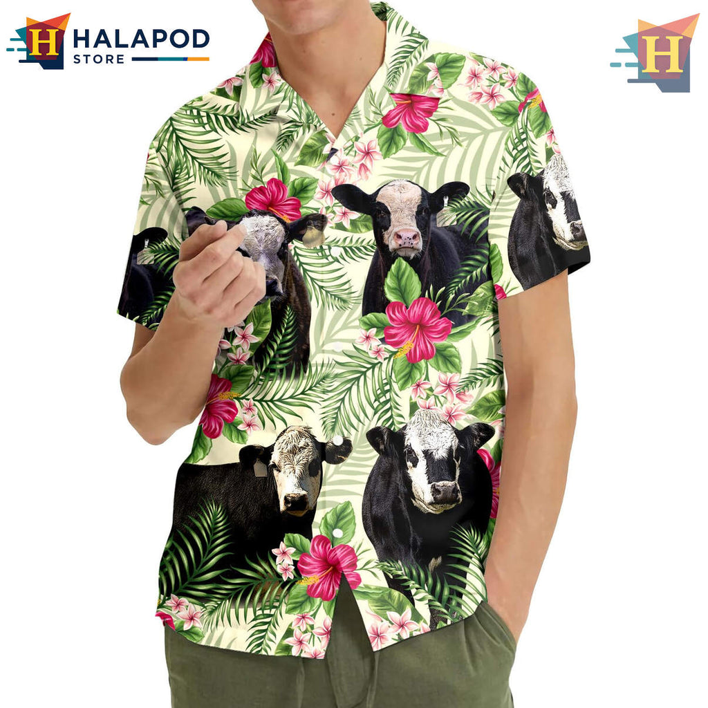 Hereford Cow Tropical Hawaiian Shirt 2026 Summer Beach Casual Mens Fan Apparel