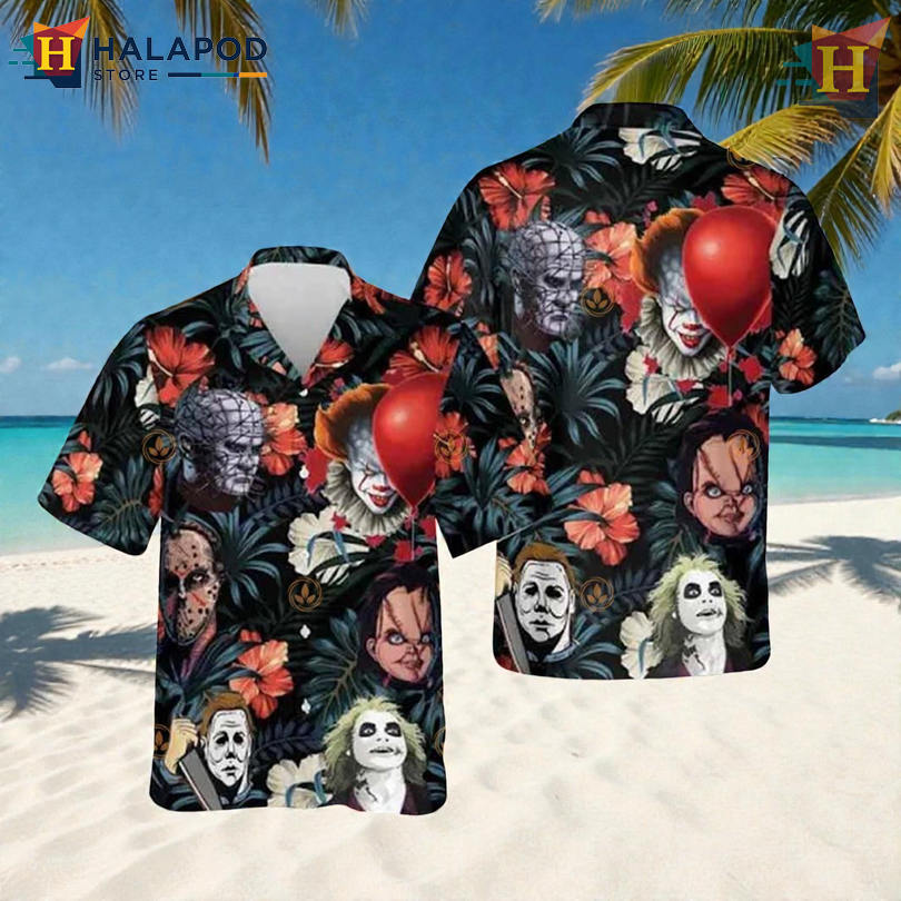 Horror Movie Character Mashup Design On Mens Funny Hawaiian Shirt Fun Gift